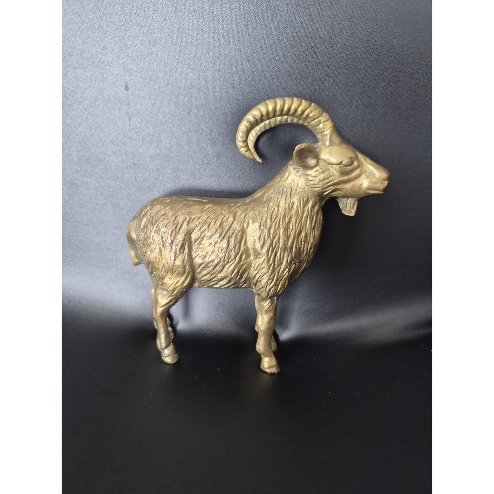 Vintage Brass Big Horn Sheep Collectible Mountain Goat Solid Metal Sculpture